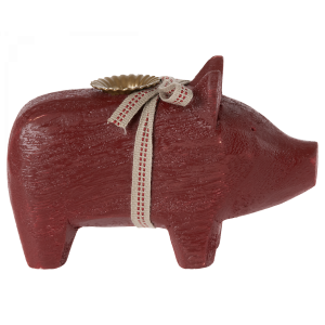 Rotājums - svečturis Wooden pig Small Red Maileg