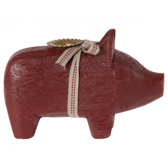 Rotājums - svečturis Wooden pig Small Red Maileg