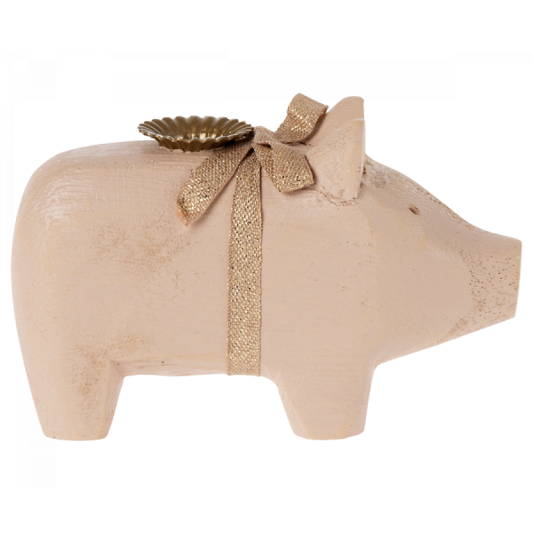 Rotājums - svečturis Wooden pig Small Powder Maileg