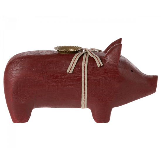 Rotājums - svečturis Wooden pig Medium Red Maileg