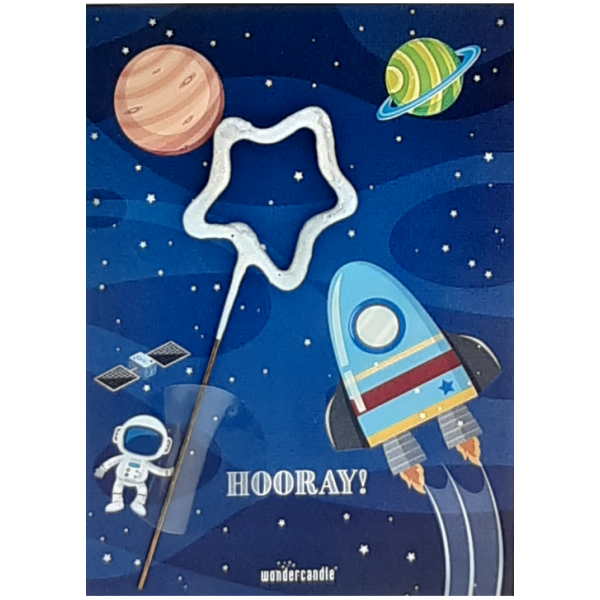 Kartiņa ar brīnumsvecīti Space Hooray Mini Silver 